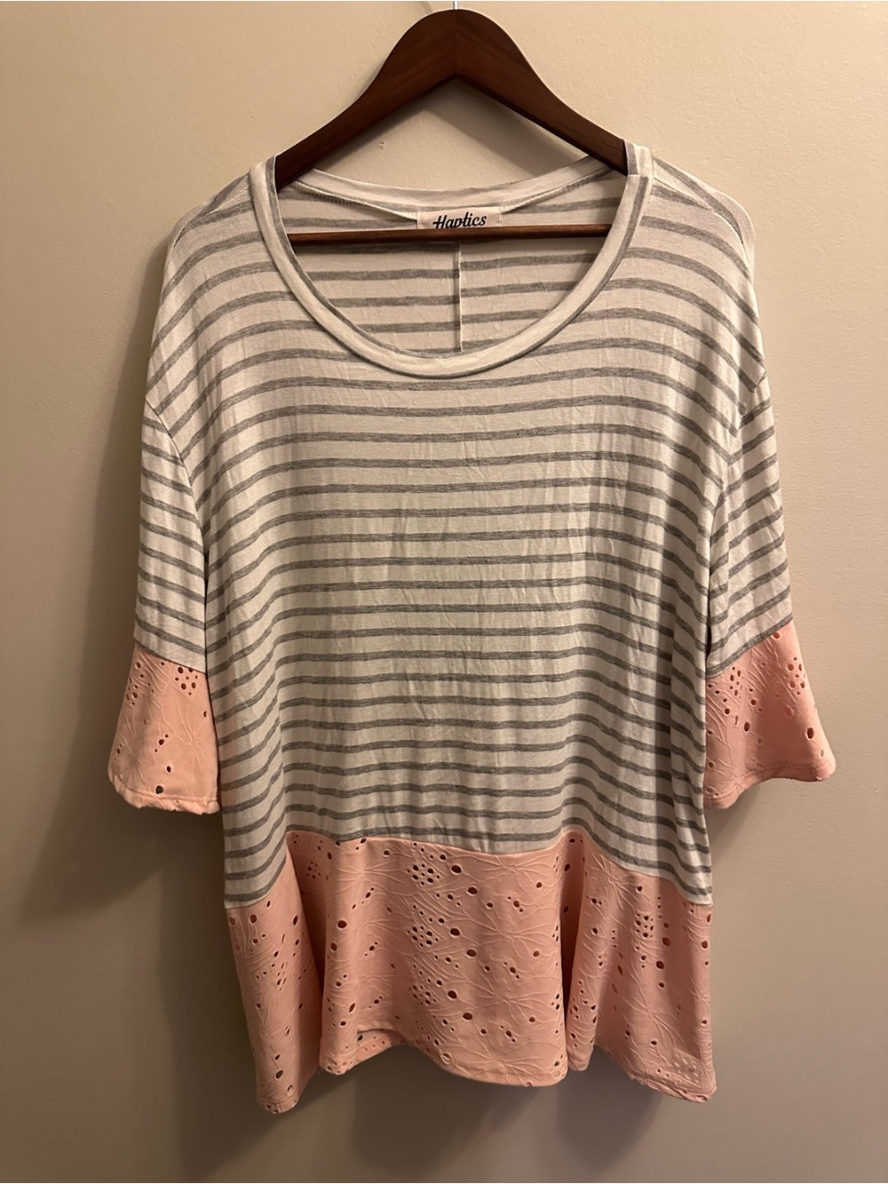 Hobbs Striped Tunic with Pink Eyelet Hem and Sleeves